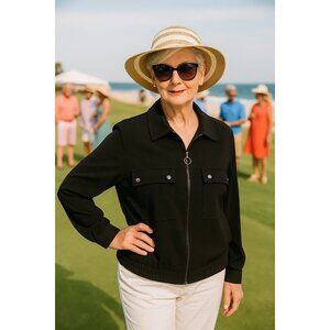 Chico's Black Light weight Jacket Zip front size 1 Medium 2 pockets